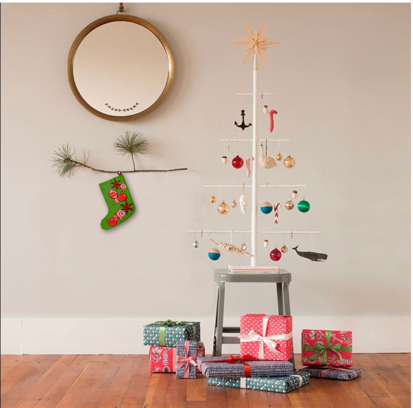 Mcm Retro Christmas Stocking Vintage Style Mid Century Modern Old Fashioned Ornaments