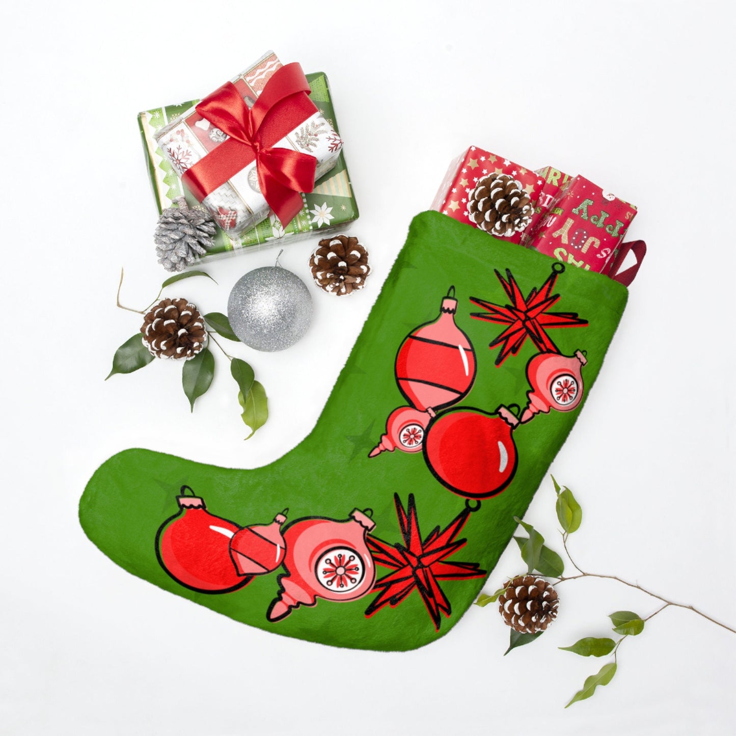 Mcm Retro Christmas Stocking Vintage Style Mid Century Modern Old Fashioned Ornaments
