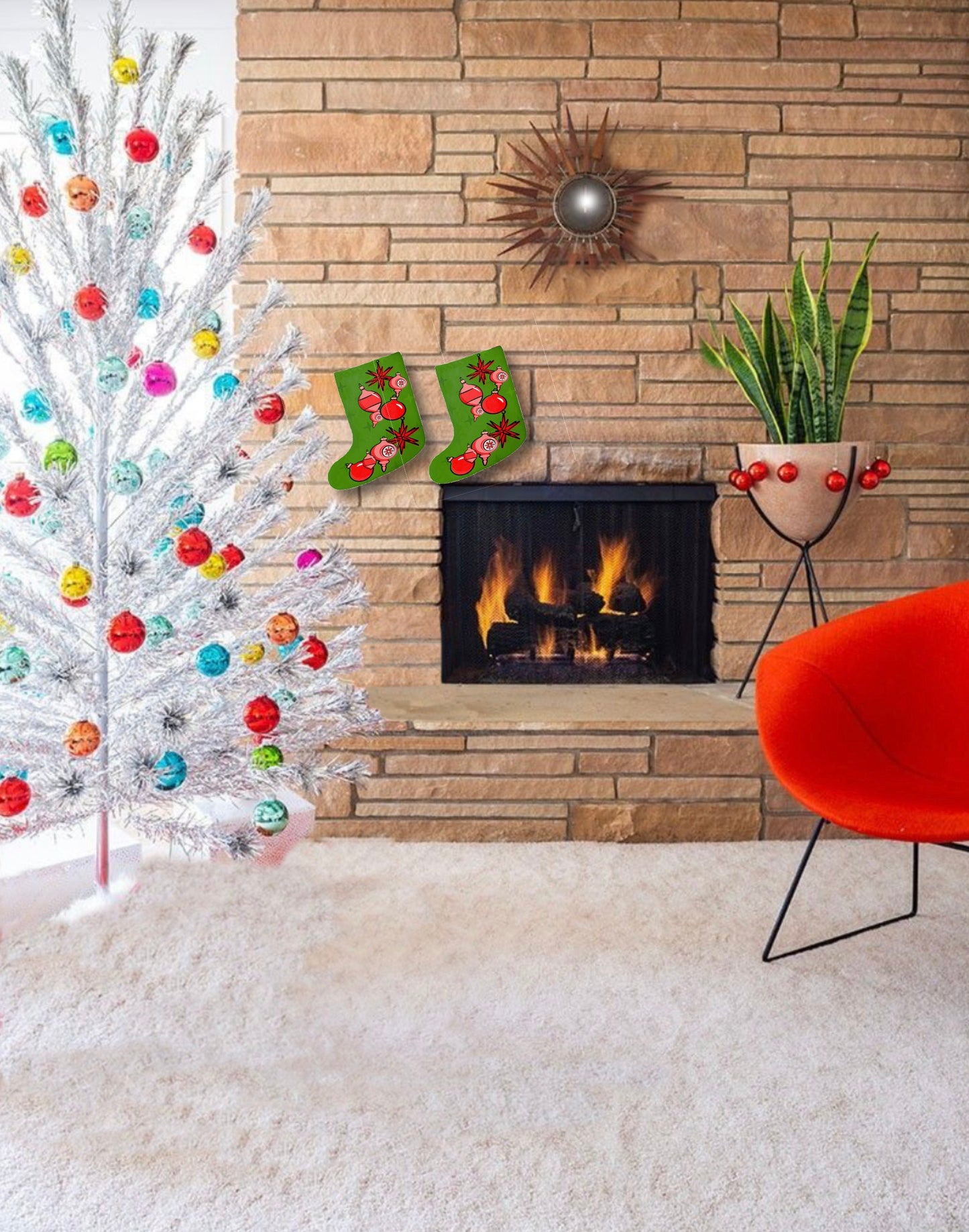 Mcm Retro Christmas Stocking Vintage Style Mid Century Modern Old Fashioned Ornaments