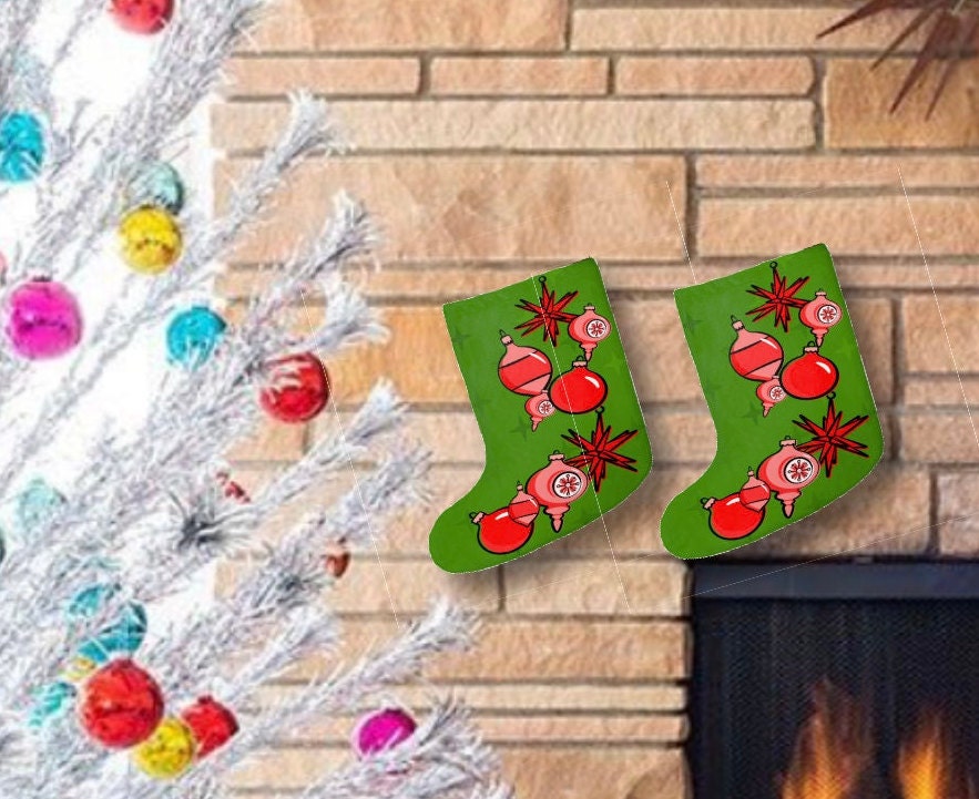 Mcm Retro Christmas Stocking Vintage Style Mid Century Modern Old Fashioned Ornaments