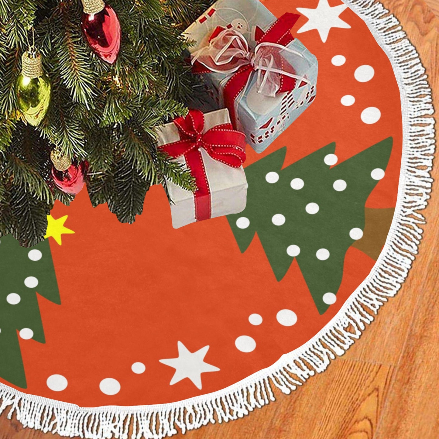 Christmas Tree Skirt Retro Vintage Folk Art Style