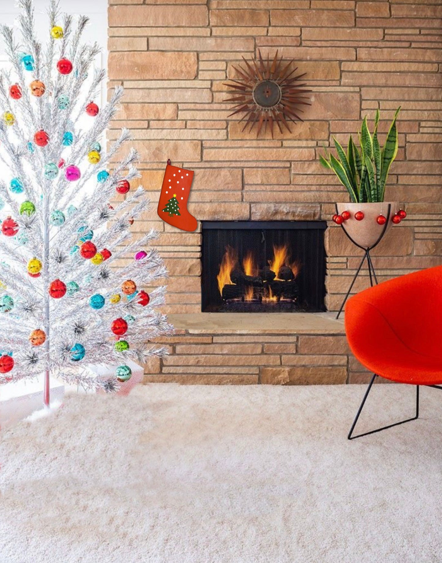 Christmas Stocking Retro Vintage Folk Art Style