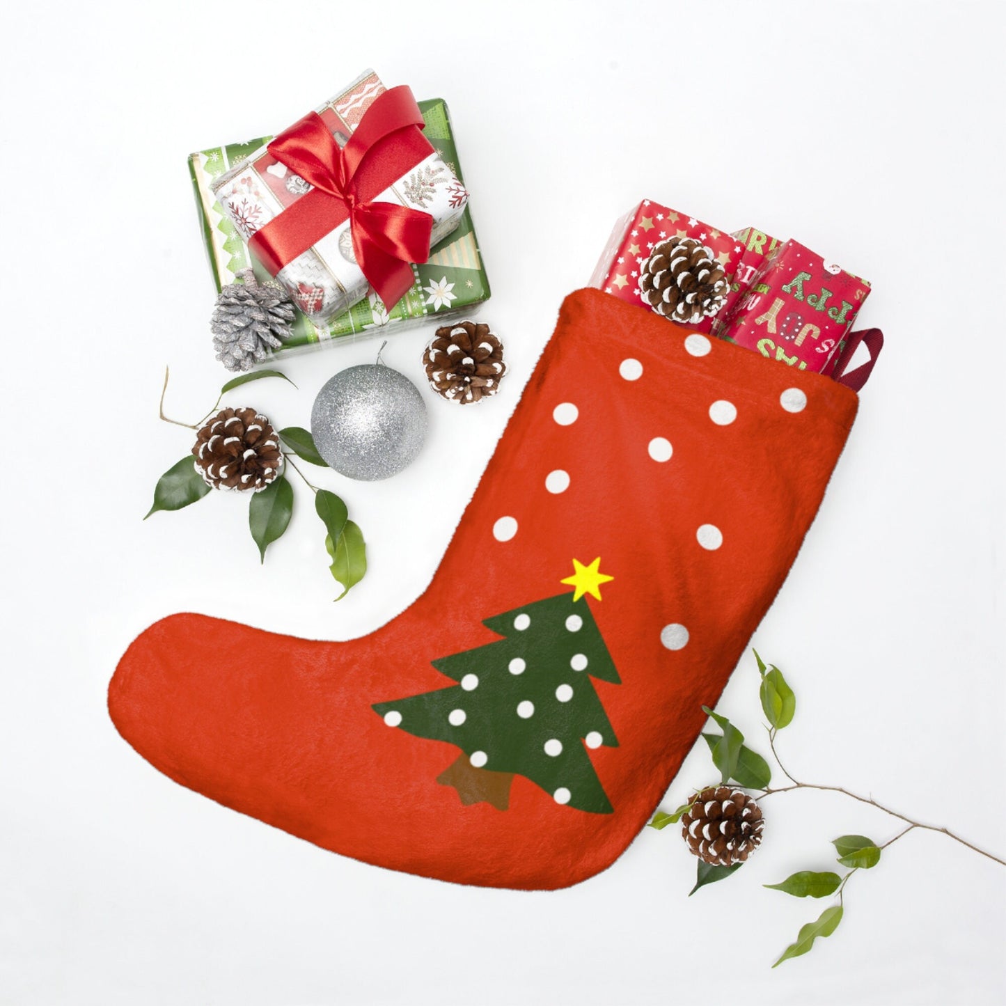 Christmas Stocking Retro Vintage Folk Art Style