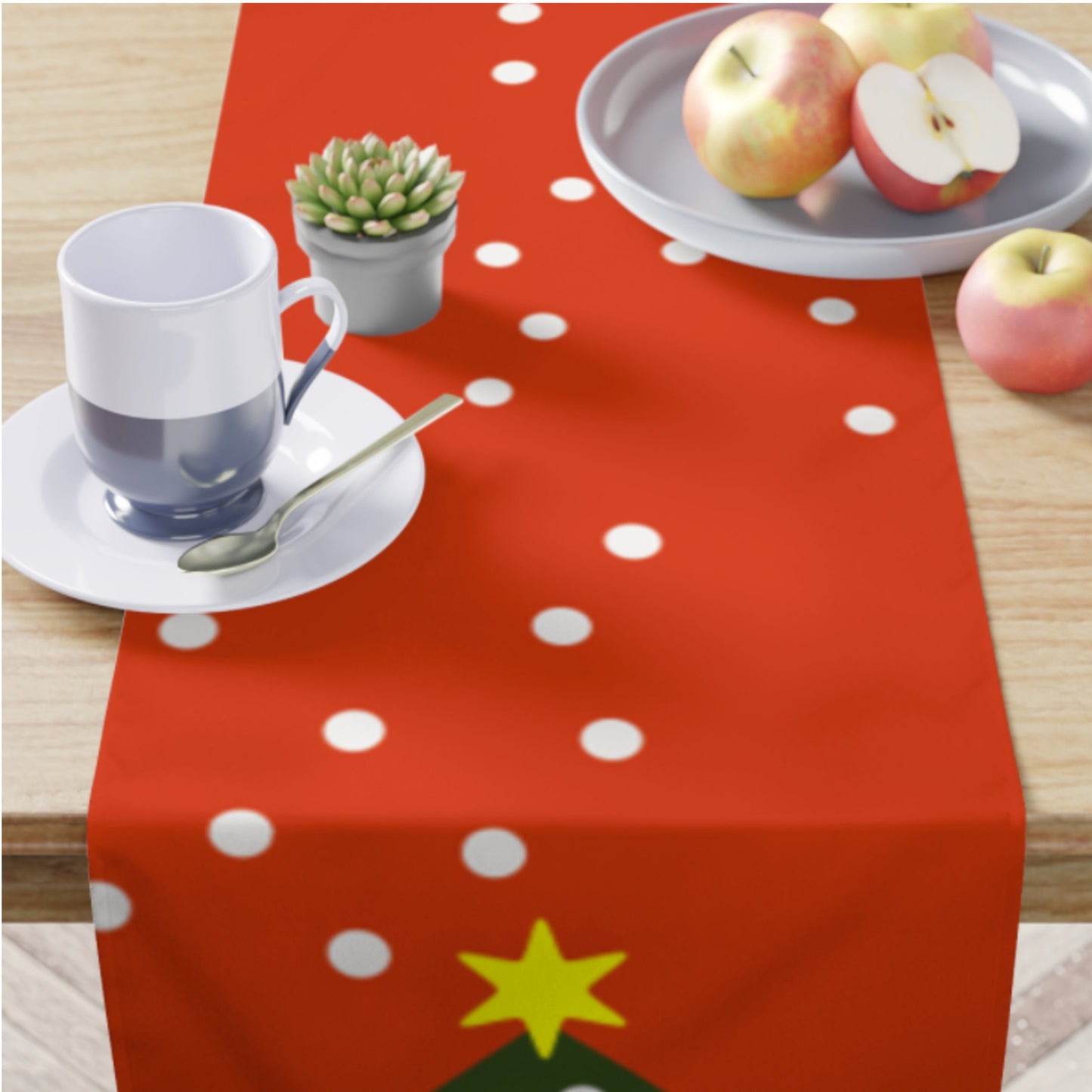 Christmas Tree Holiday Table Runner Retro Vintage Folk Art Style