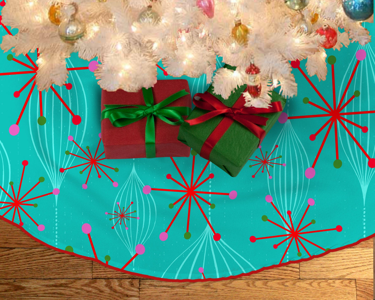 Mid Century Modern Christmas Tree Skirt MMC Retro Vintage Style Starburst
