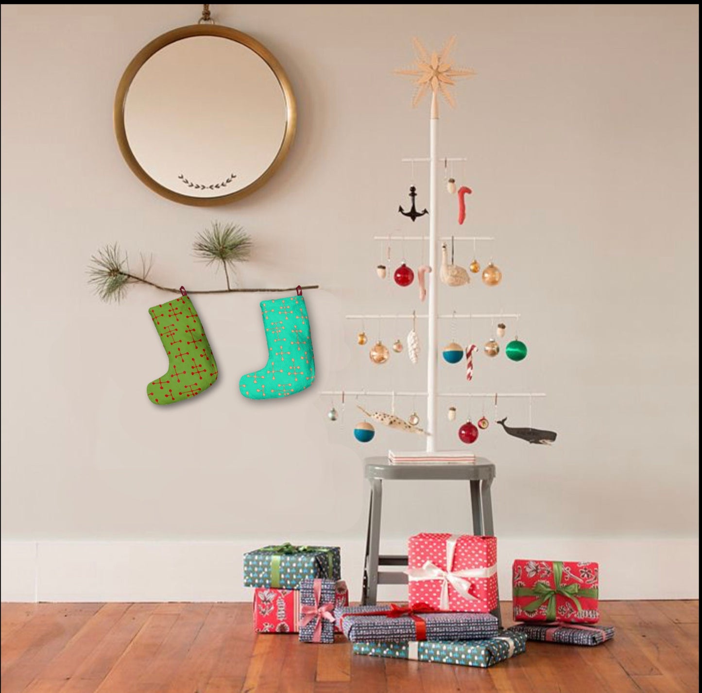 Mcm Retro Christmas Stocking Vintage Style Mid Century Modern Geometric Abstract