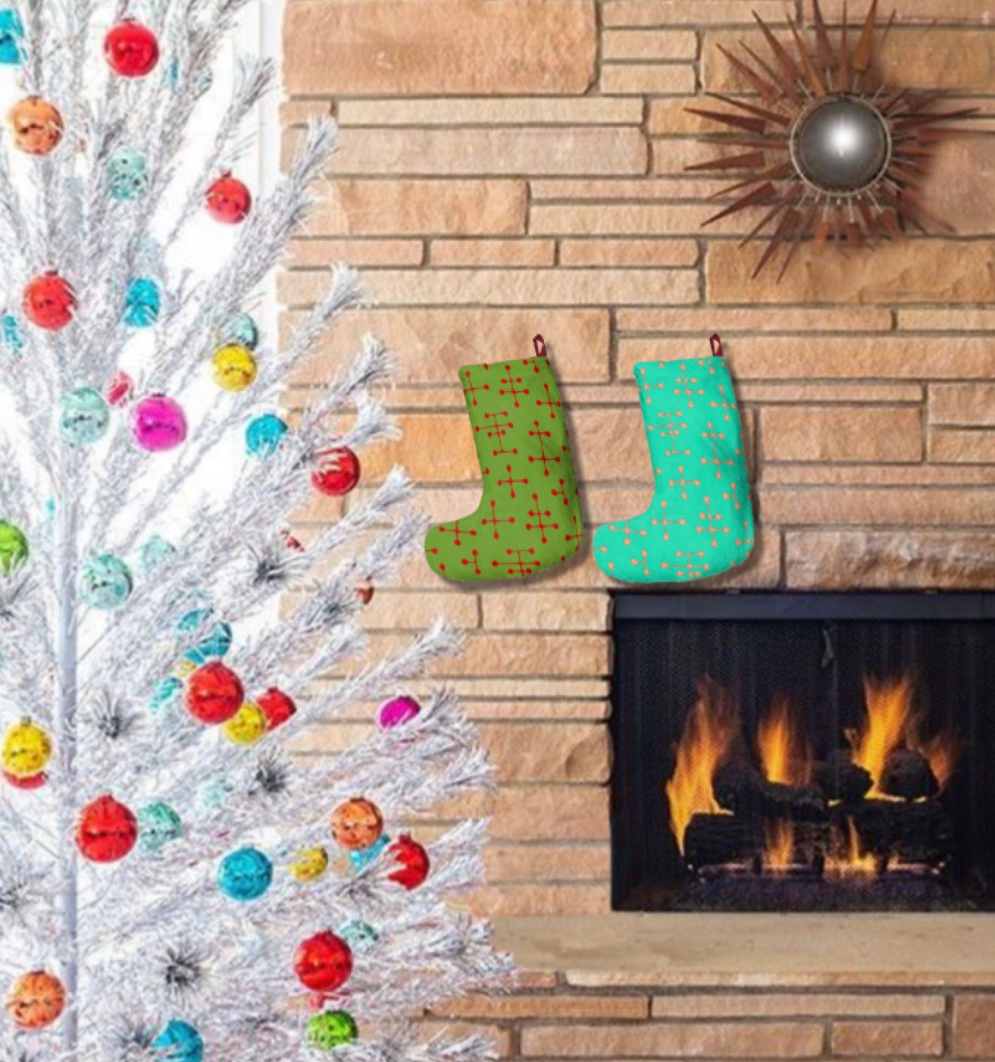 Mcm Retro Christmas Stocking Vintage Style Mid Century Modern Geometric Abstract