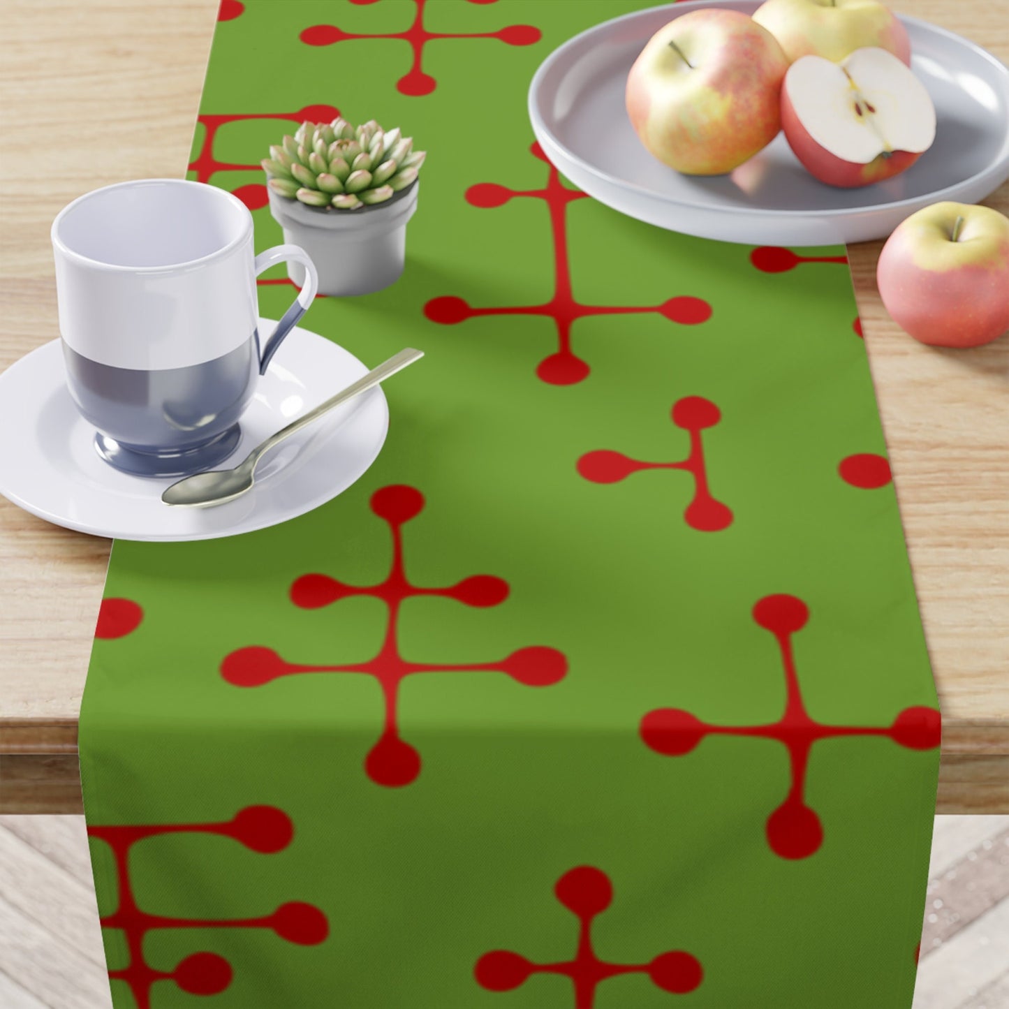 Charles & Ray Eames Small Dot Pattern Table Runner Mcm Retro Vintage Style Geometric Red Green Lines Dots Christmas Holidays