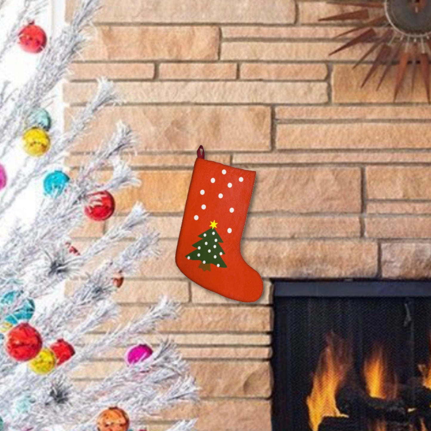 Christmas Stocking Retro Vintage Folk Art Style