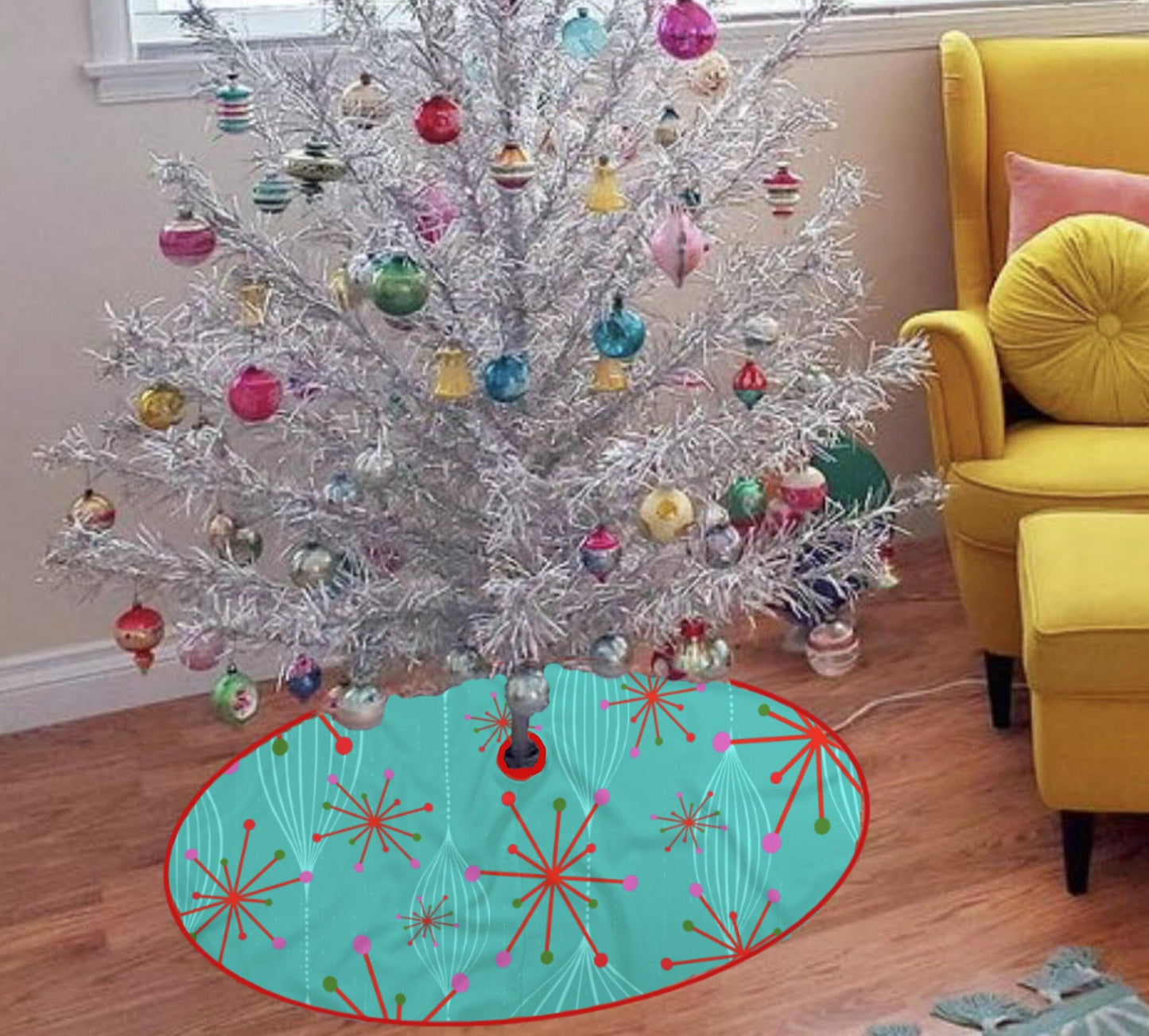 Mid Century Modern Christmas Tree Skirt MMC Retro Vintage Style Starburst