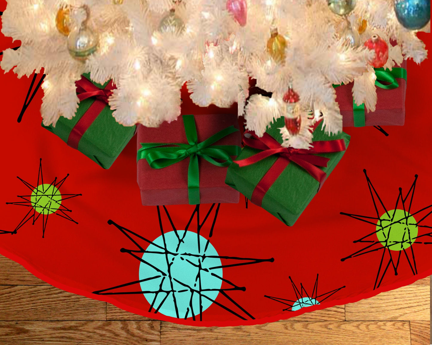 Retro Starburst Vintage Style Christmas Tree Skirt Mid Century Modern MCM