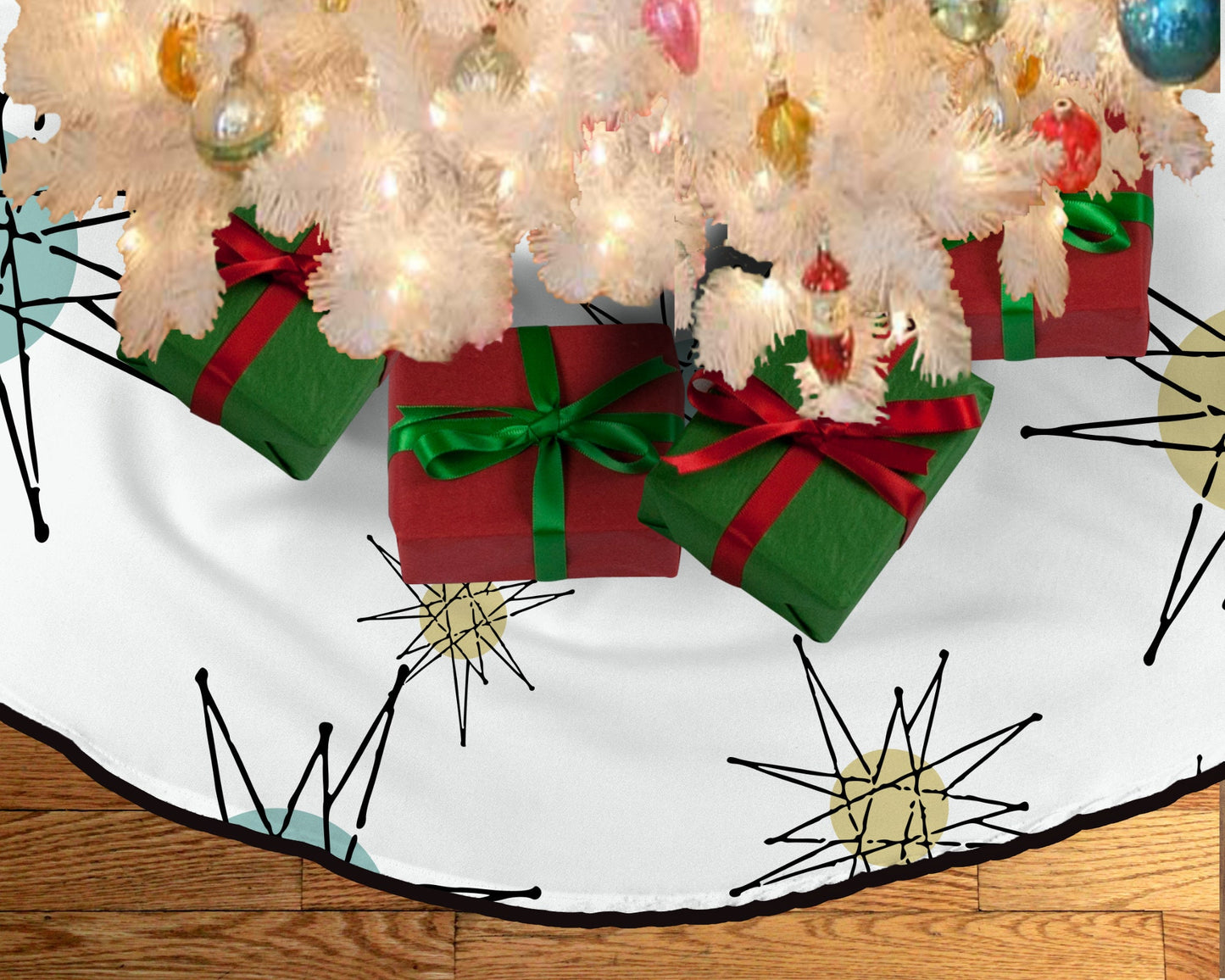 Retro Starburst Vintage Style Christmas Tree Skirt Mid Century Modern MCM