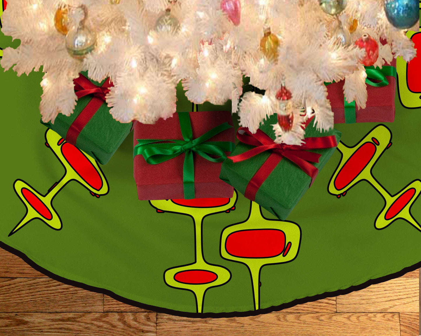 Retro Atomic Vintage Style Christmas Tree Skirt Mid Century Modern MCM