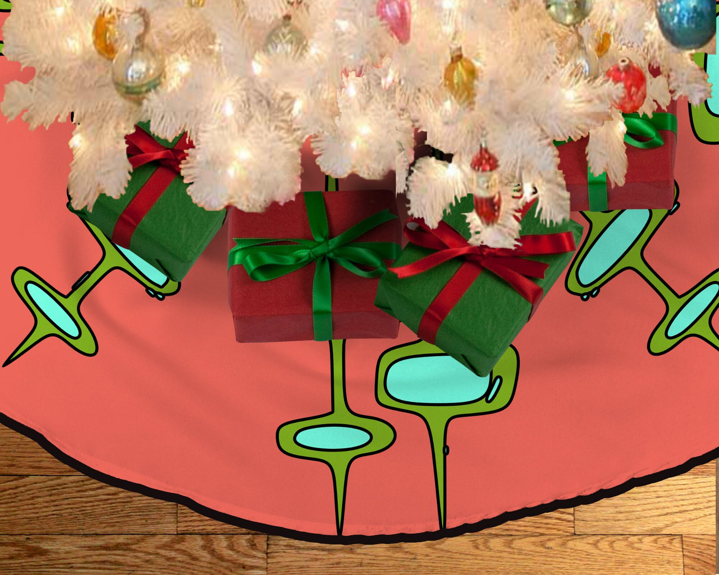 Retro Atomic Vintage Style Christmas Tree Skirt Mid Century Modern MCM