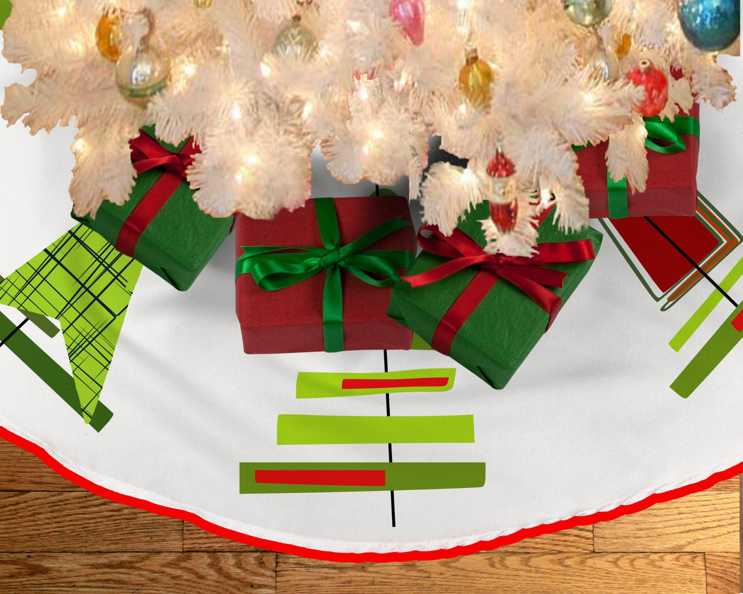 Retro Vintage Style Christmas Tree Skirt Mid Century Modern MCM Modernism Cubism Abstract