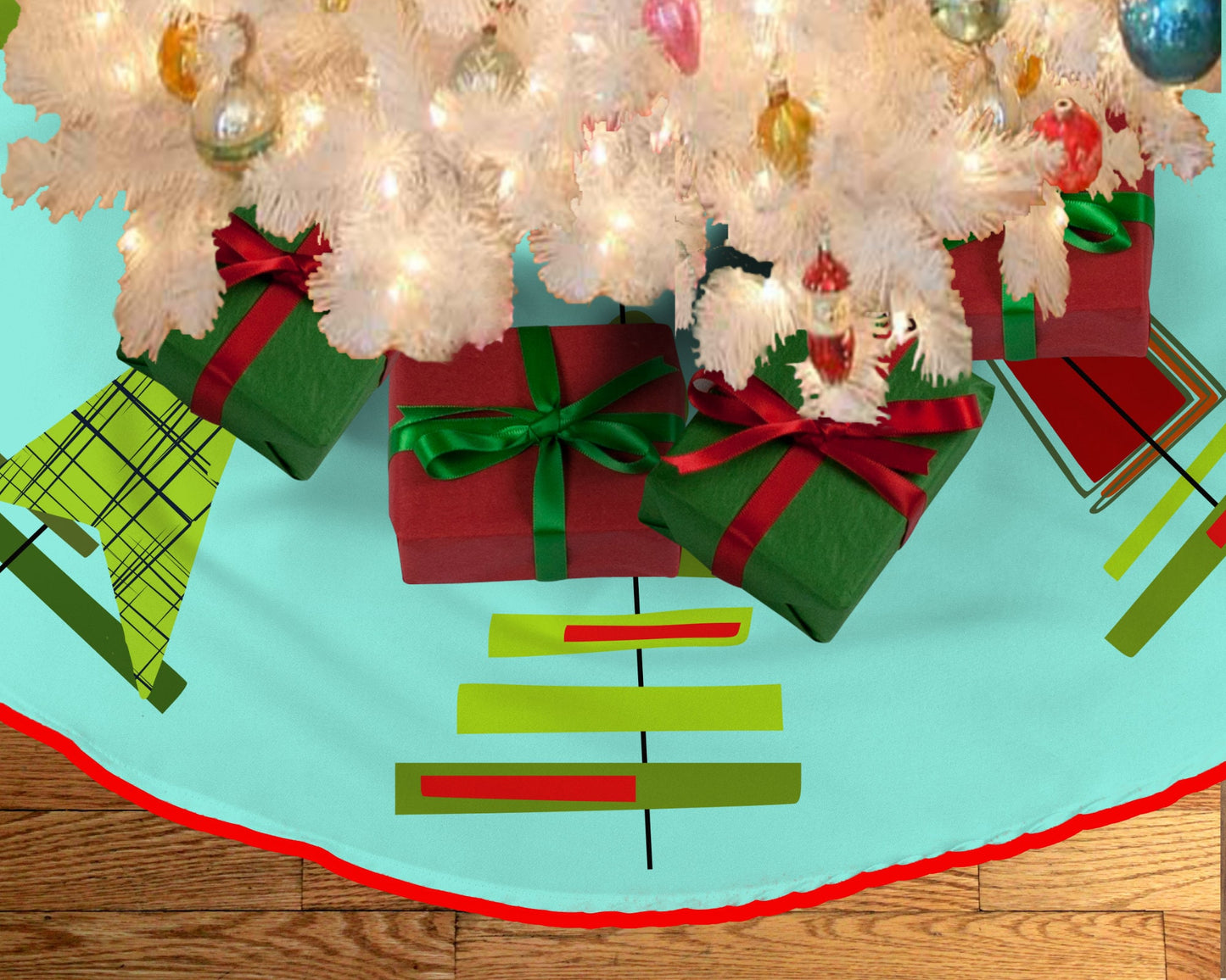 Retro Vintage Style Christmas Tree Skirt Mid Century Modern MCM Modernism Cubism Abstract