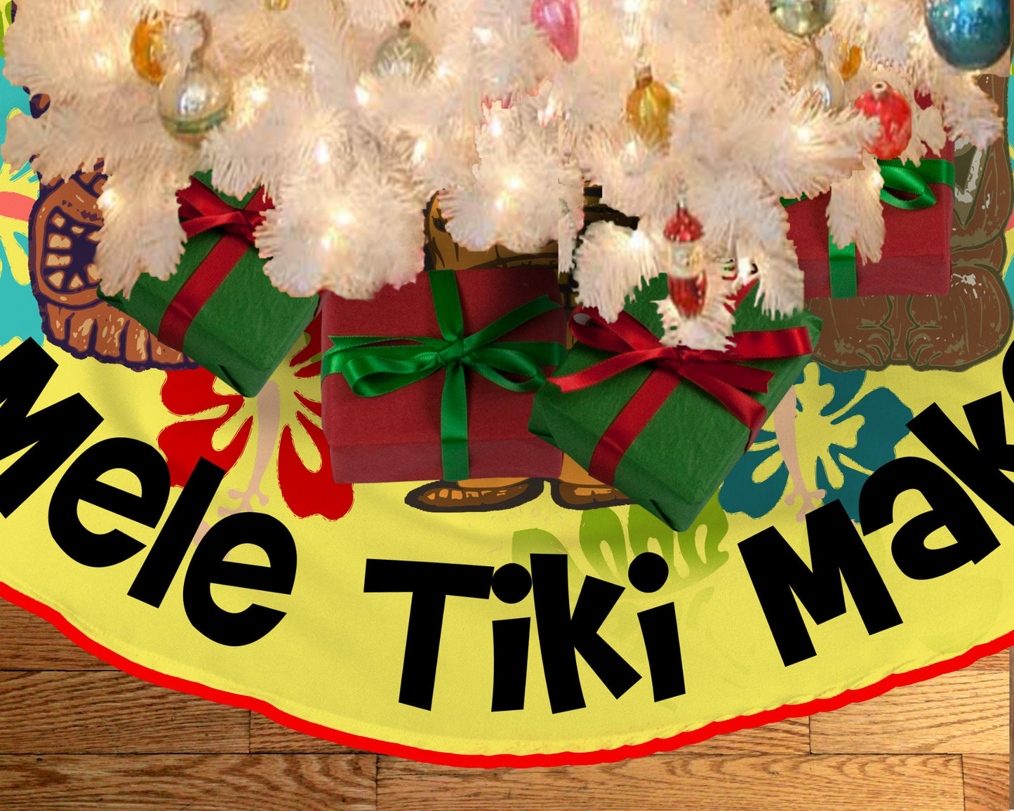 Retro Vintage Style Christmas Tree Skirt Mid Century Modern Tiki Hawaiian