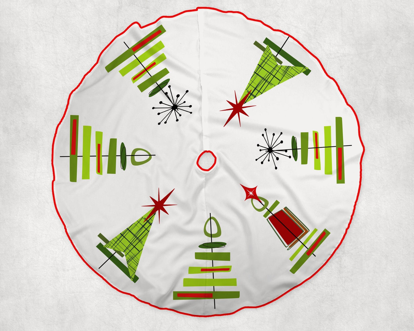 Retro Vintage Style Christmas Tree Skirt Mid Century Modern MCM Modernism Cubism Abstract