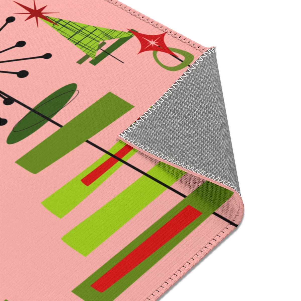 Mid Century Modern MCM Christmas Holiday Festive Area Rug Mat Pink