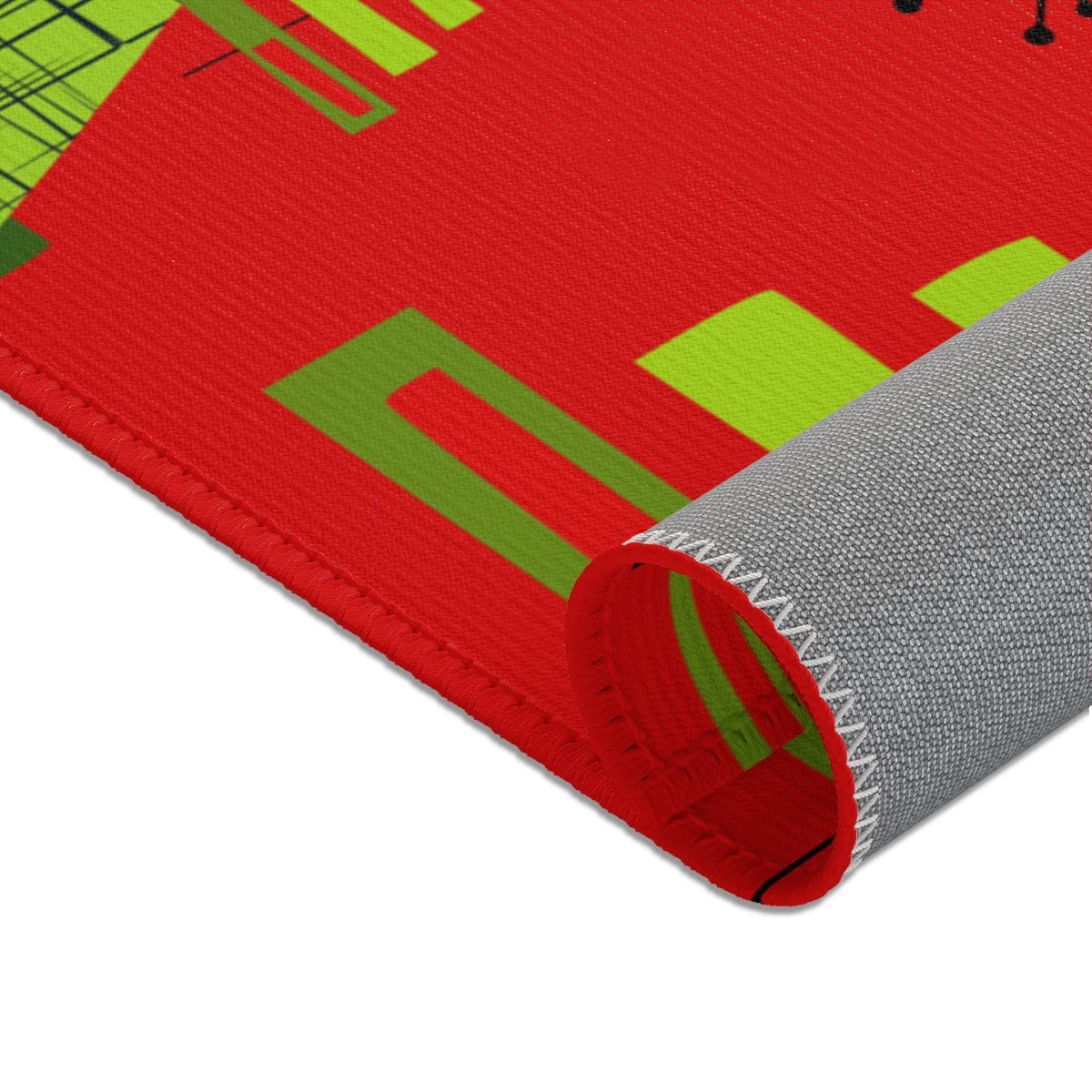 Mid Century Modern MCM Christmas Holiday Festive Area Rug Mat Red