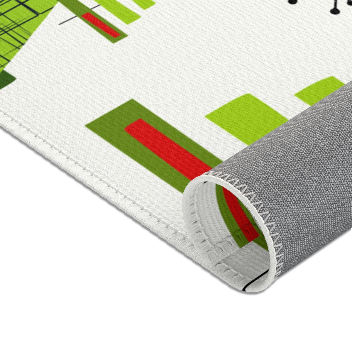 Mid Century Modern MCM Christmas Holiday Festive Area Rug Mat White