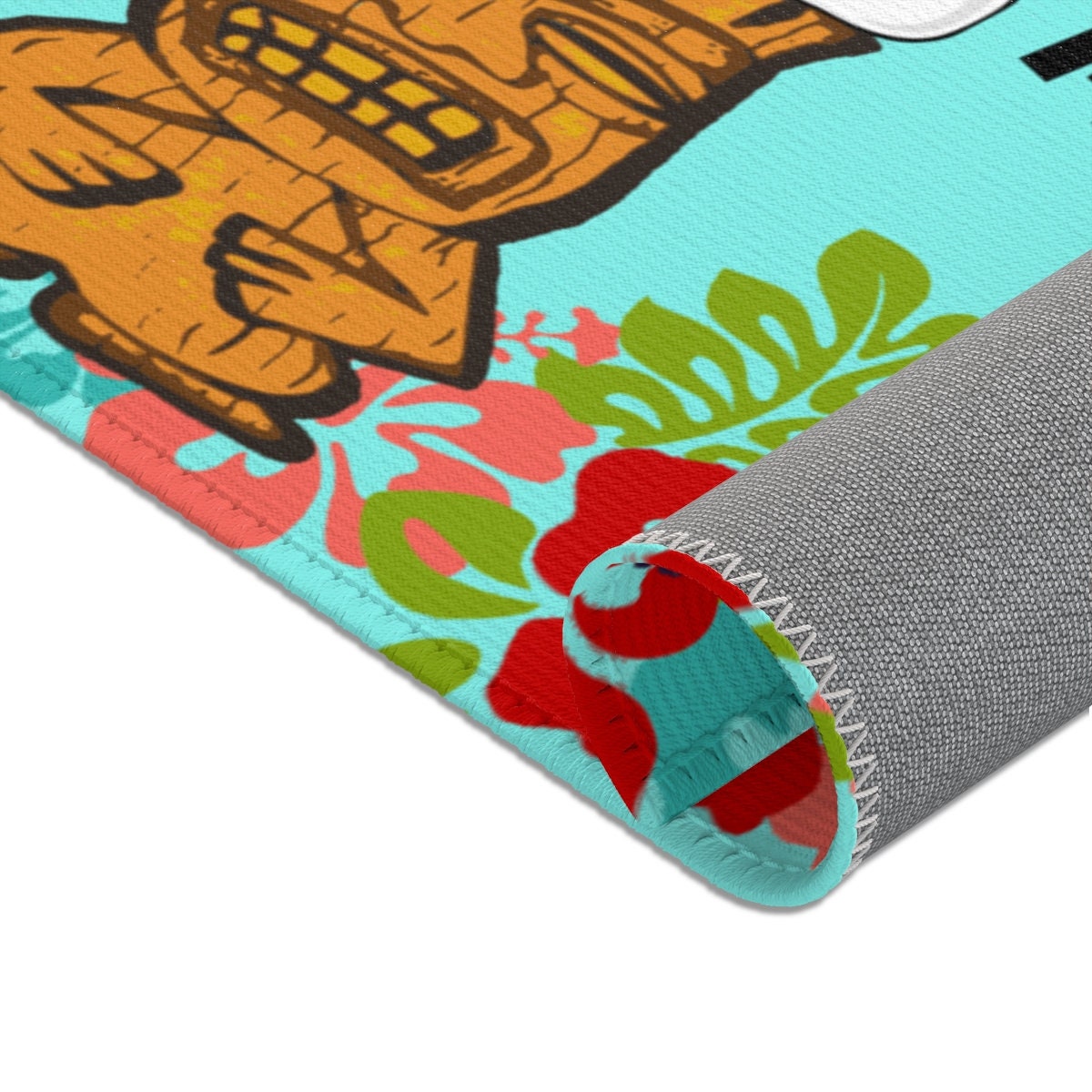 TIKI Christmas Holiday Festive Area Rug Mat Hawaii Mele Kalikimaka BLUE