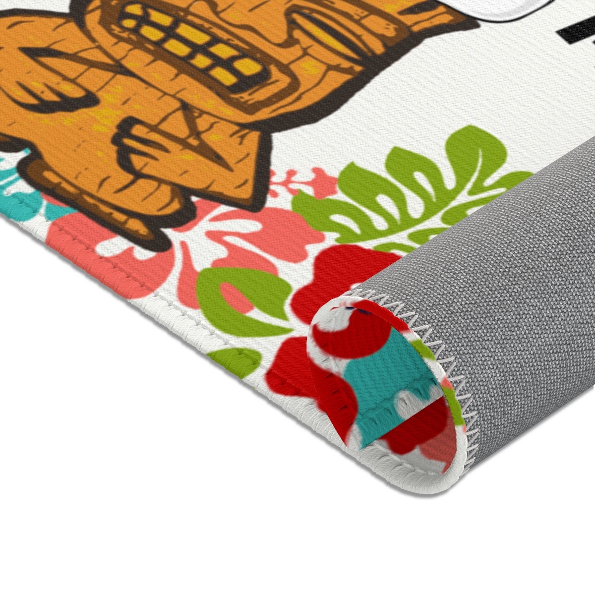 TIKI Christmas Holiday Festive Area Rug Mat Hawaii Mele Kalikimaka WHITE