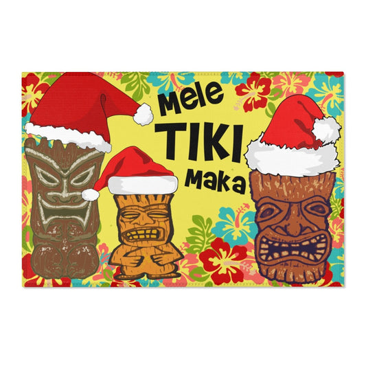 TIKI Christmas Holiday Festive Area Rug Mat Hawaii Mele Kalikimaka YELLOW
