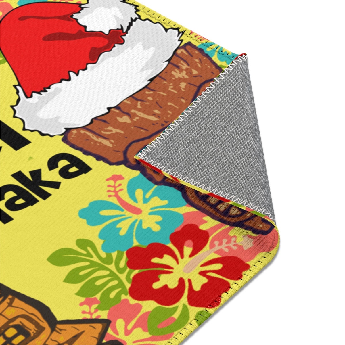 TIKI Christmas Holiday Festive Area Rug Mat Hawaii Mele Kalikimaka YELLOW