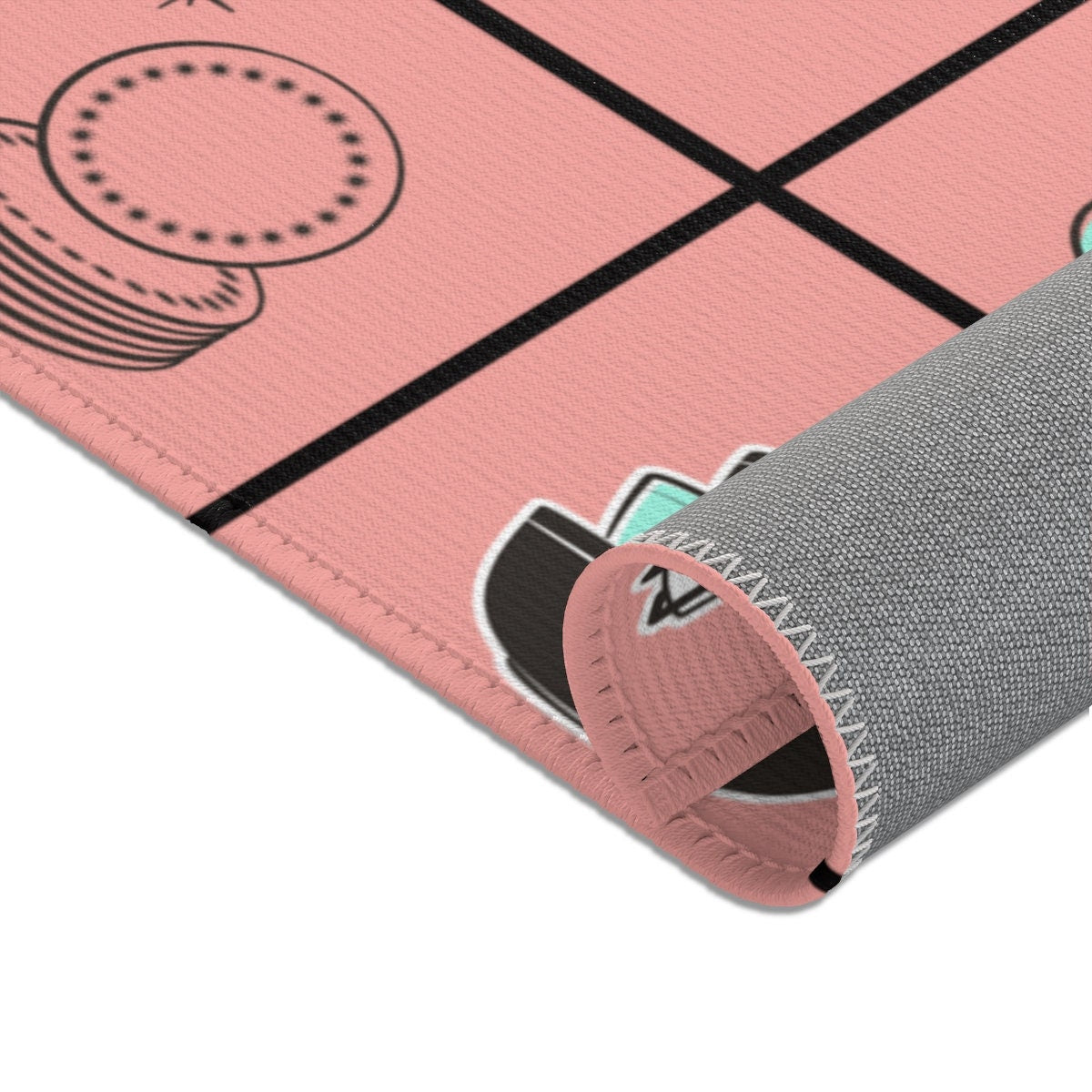 MCM Mid Century Modern Retro Kitchen Rug Vintage 50s Cookware Pink