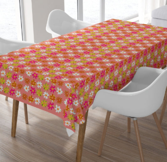 Tablecloth Retro 60s 70s Floral Pink 70s8 Vintage Style Rectangle