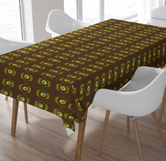 Tablecloth Retro Mid Century Modern Brown MM40 Vintage Style Rectangle