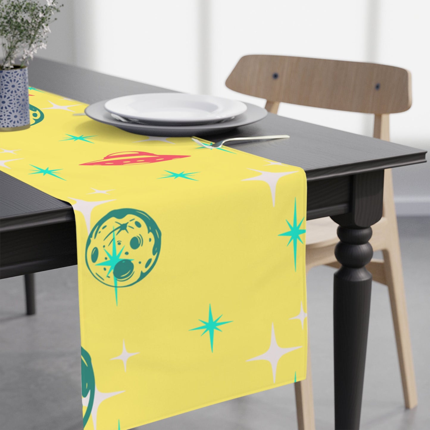 Table Runner Retro Mid Century Modern Yellow MM40 Vintage Style 72  x 16