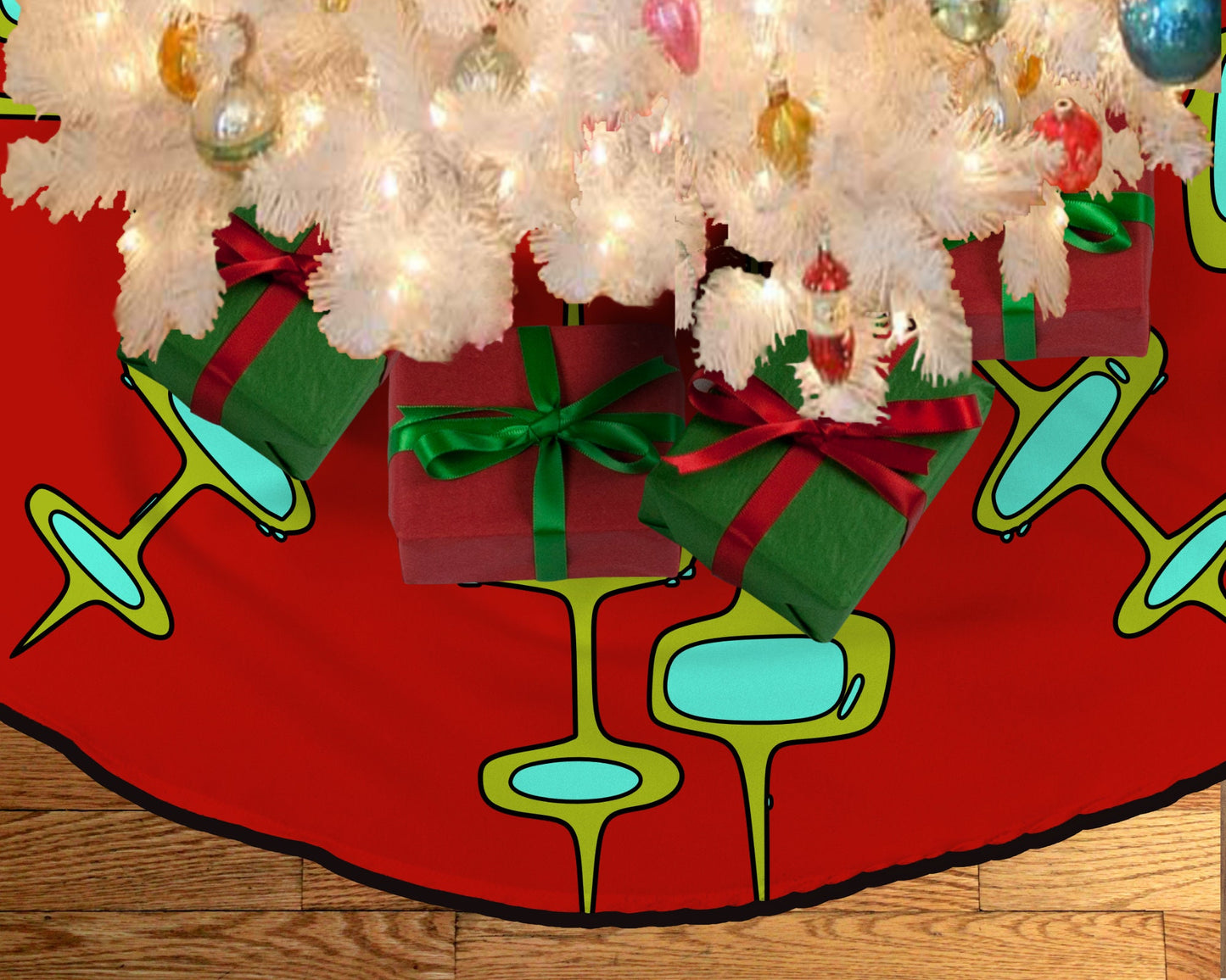 Retro Atomic Vintage Style Christmas Tree Skirt Mid Century Modern MCM