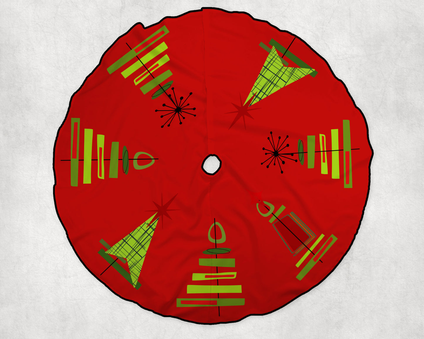 Retro Vintage Style Christmas Tree Skirt Mid Century Modern MCM Modernism Cubism Abstract