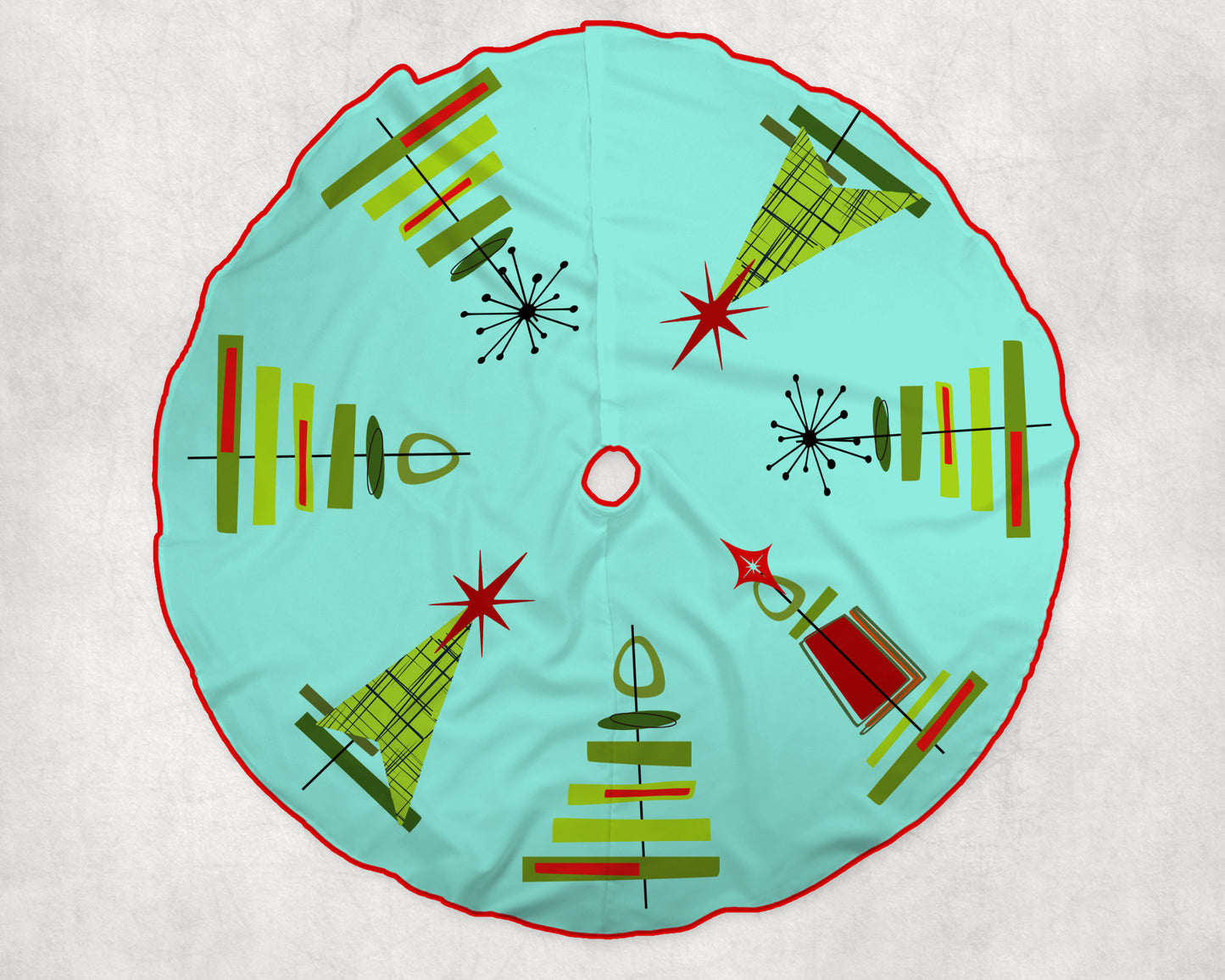 Retro Vintage Style Christmas Tree Skirt Mid Century Modern MCM Modernism Cubism Abstract