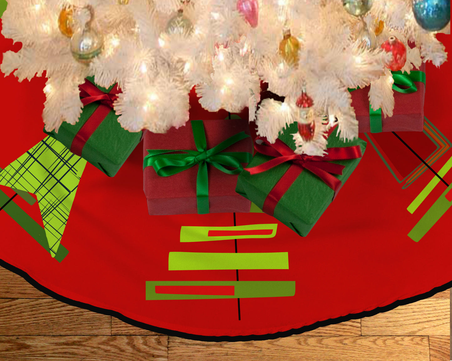 Retro Vintage Style Christmas Tree Skirt Mid Century Modern MCM Modernism Cubism Abstract