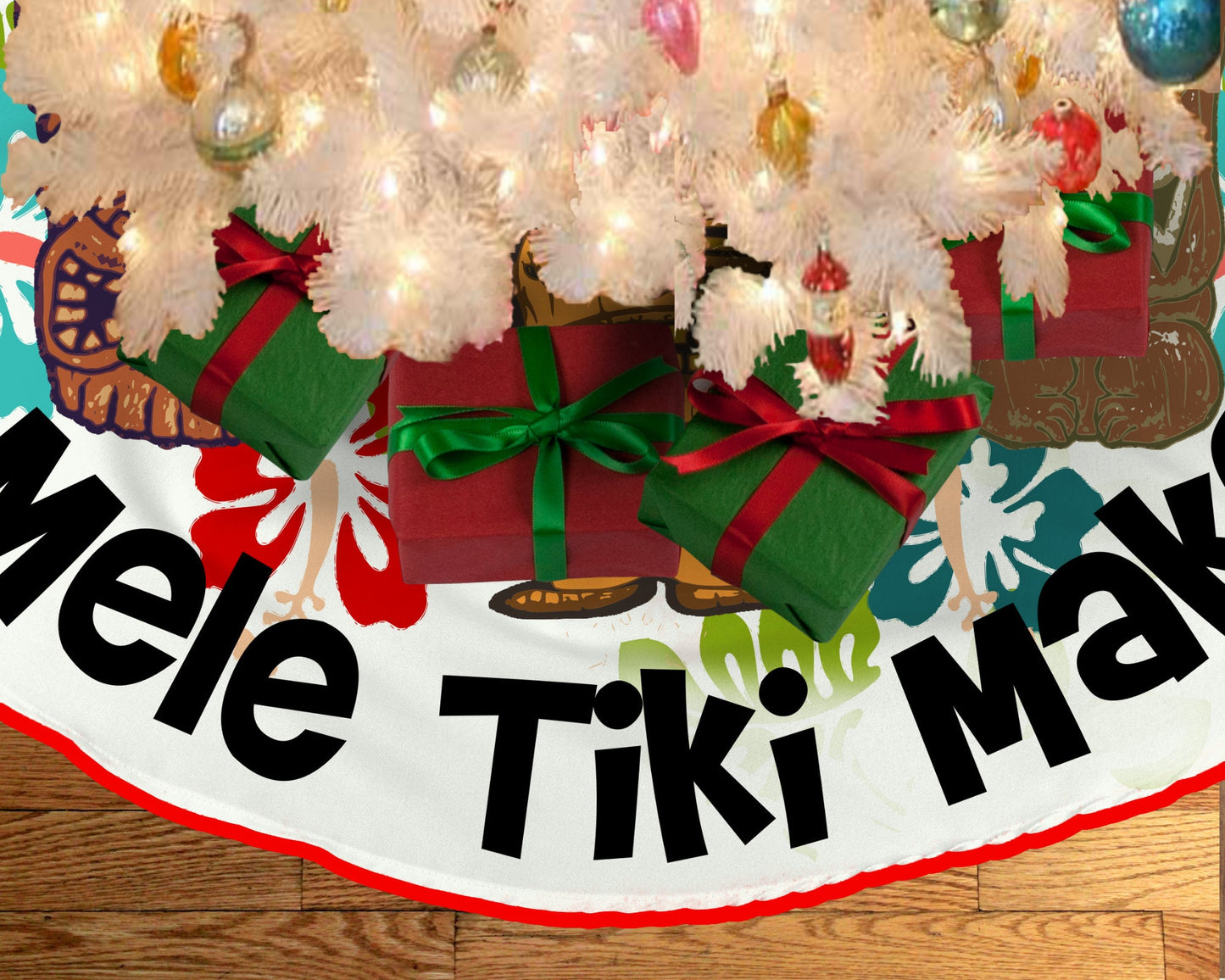 Retro Vintage Style Christmas Tree Skirt Mid Century Modern Tiki Hawaiian