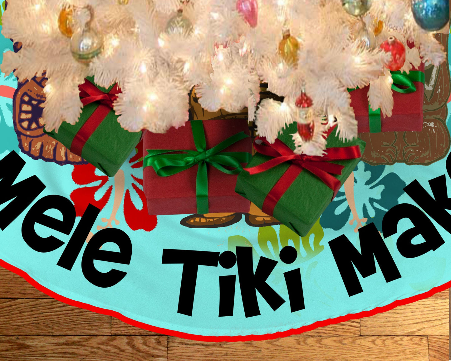 Retro Vintage Style Christmas Tree Skirt Mid Century Modern Tiki Hawaiian
