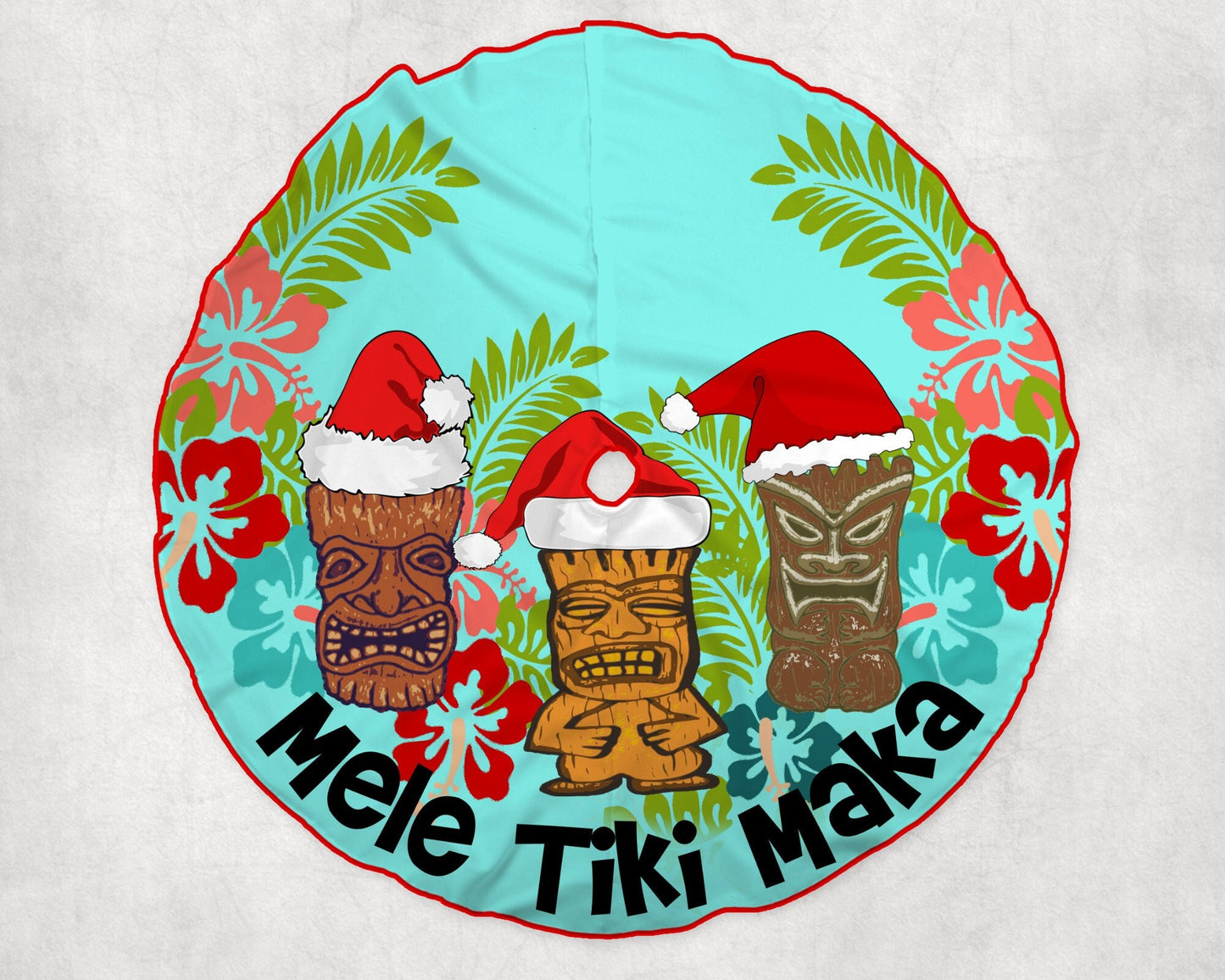 Retro Vintage Style Christmas Tree Skirt Mid Century Modern Tiki Hawaiian