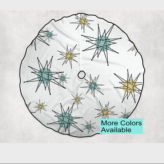Retro Starburst Vintage Style Christmas Tree Skirt Mid Century Modern MCM