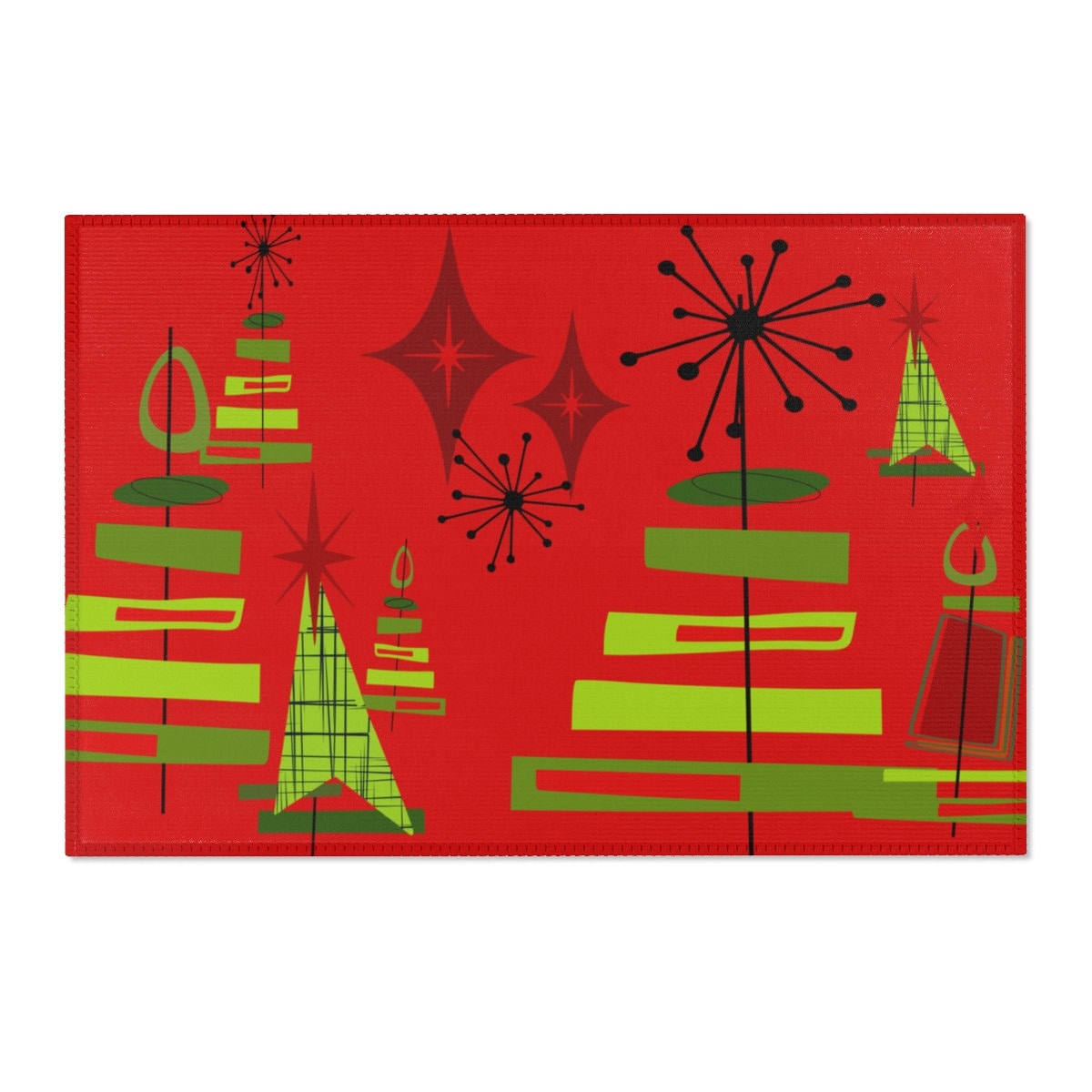 Mid Century Modern MCM Christmas Holiday Festive Area Rug Mat Red