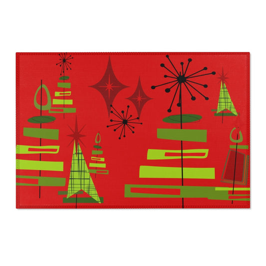 Mid Century Modern MCM Christmas Holiday Festive Area Rug Mat Red