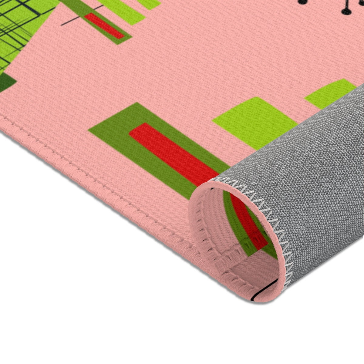 Mid Century Modern MCM Christmas Holiday Festive Area Rug Mat Pink