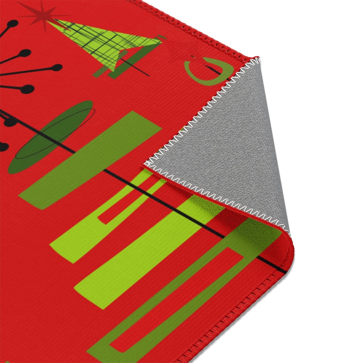 Mid Century Modern MCM Christmas Holiday Festive Area Rug Mat Red