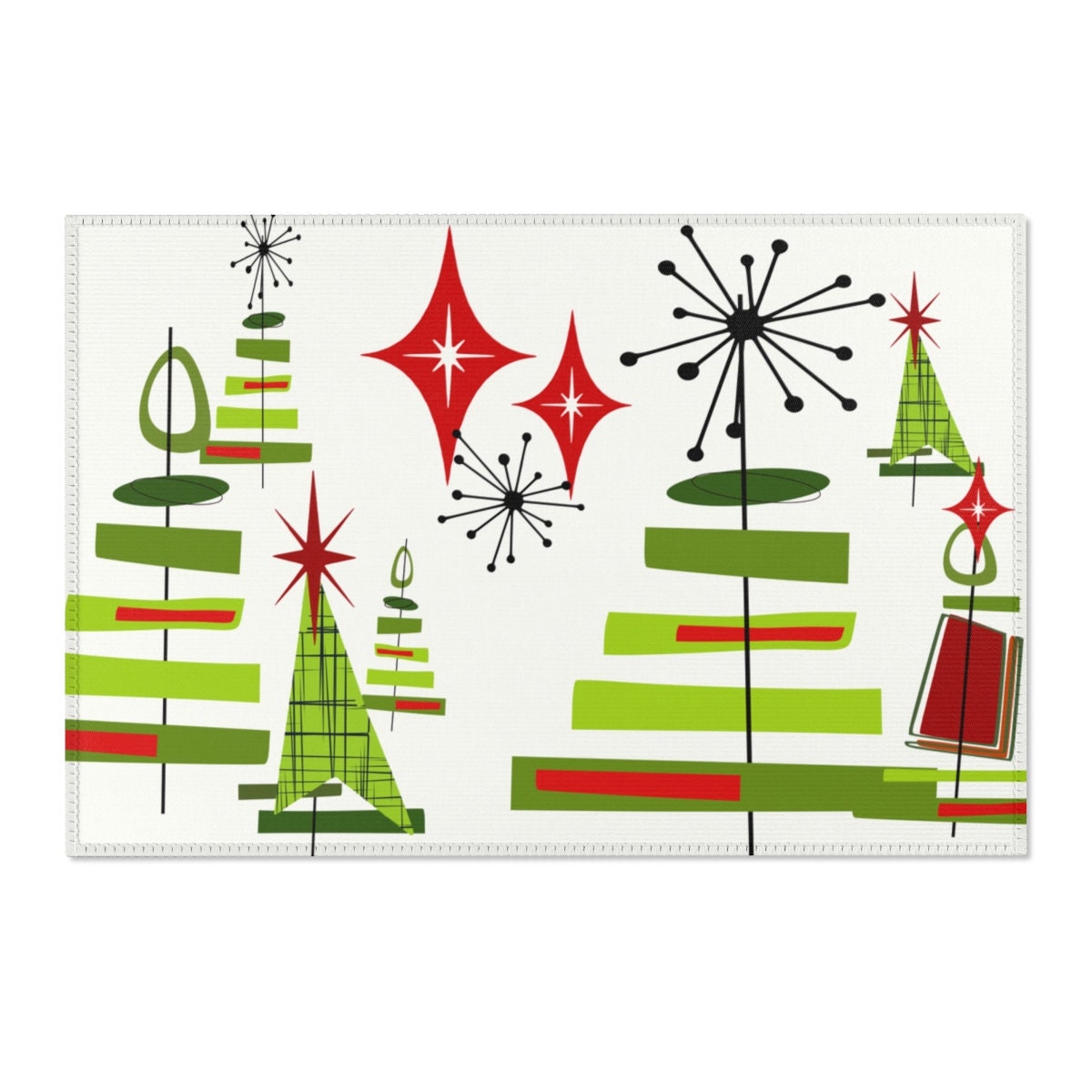 Mid Century Modern MCM Christmas Holiday Festive Area Rug Mat White