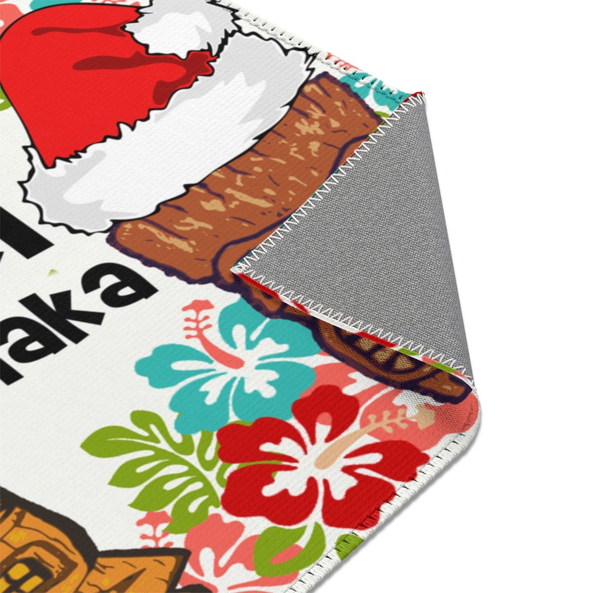 TIKI Christmas Holiday Festive Area Rug Mat Hawaii Mele Kalikimaka WHITE
