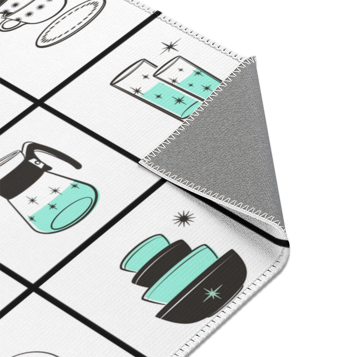 MCM Mid Century Modern Retro Kitchen Rug Vintage 50s Cookware White