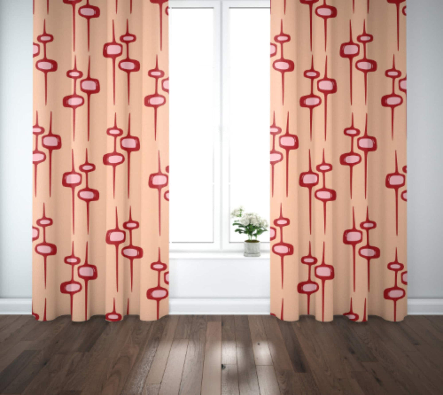 Curtain Blackout or Sheer Panel Vintage Style Mid Century Modern Mcm Retro Geometric Mm36 Blue Pink Orange Mustard Yellow