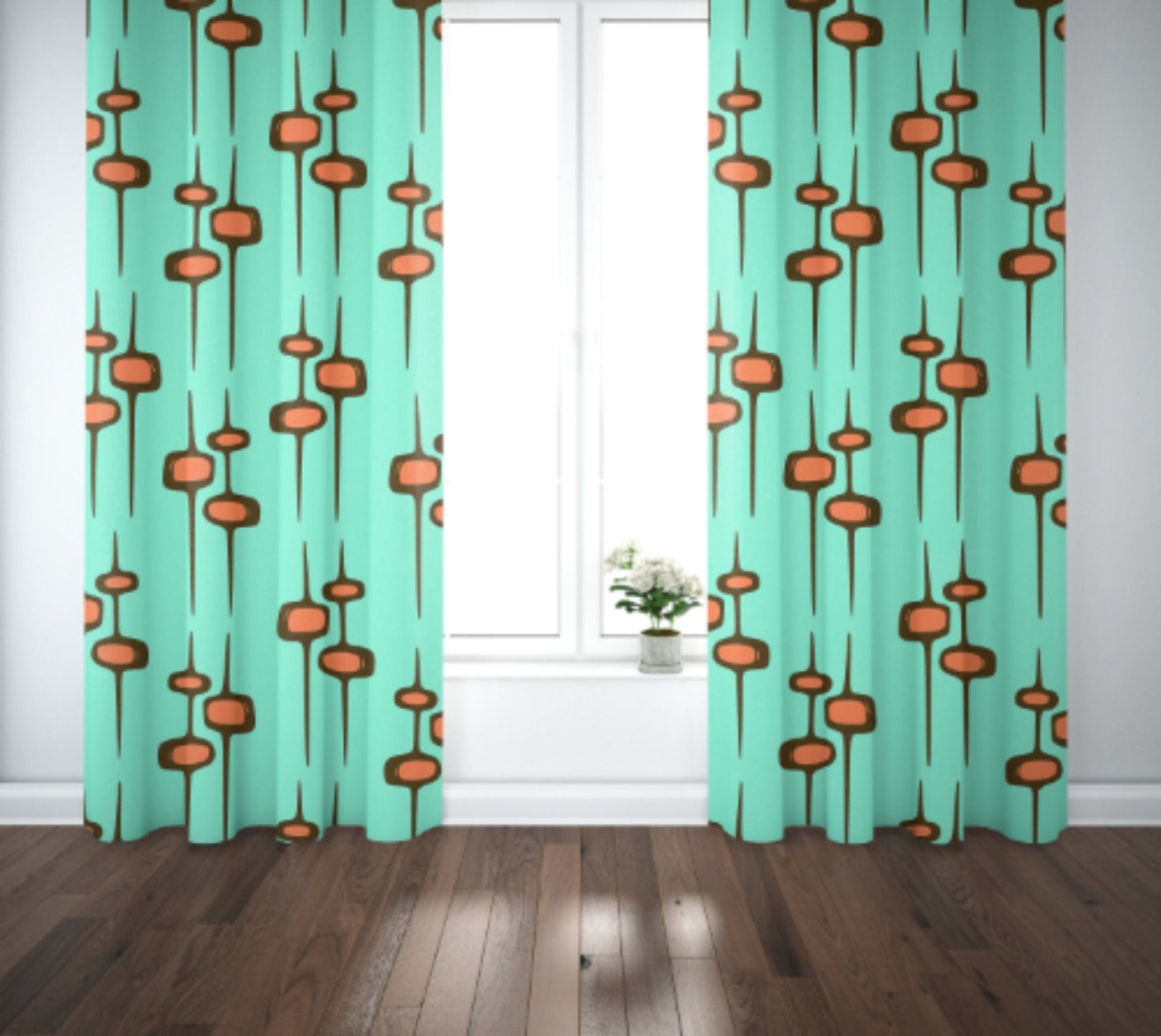 Curtain Blackout or Sheer Panel Vintage Style Mid Century Modern Mcm Retro Geometric Mm36 Blue Pink Orange Mustard Yellow